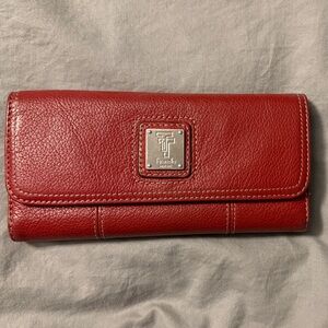 Red Leather Tignanello Wallet with Logo Plate